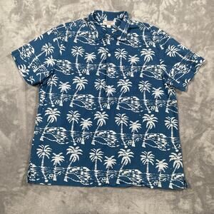 Wallace Barnes Shirt Men Large Blue Loop Collar Hawaiian Retro Tropical Pullover